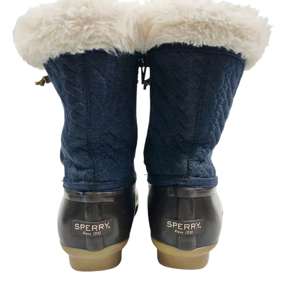 Sperry Girls Navy Quilted Winter Boots with Faux Fur Trim Sz 2